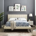 thumbnail image 2 of Contemporary Modern Urban Designer Bedroom Queen Size Platform Bed Frame, Fabric, Ivory White, 2 of 6