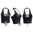 thumbnail image 3 of XXXITICAT Women's Halter PU Faux Leather Crop Top Lace Up Camisole Criss Cross Tank(BL,S), 3 of 4
