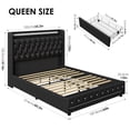 thumbnail image 4 of Homfa Queen Size LED Bed Frame with 2 Storage Drawers, Modern Wingback PU Leather Crystal Button Upholstered Platform Bed Frame with Outlets and USB Ports & Display Platform, Black, 4 of 9