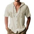 thumbnail image 2 of Dpytoraw 2025 Men's Linen Fashion Sports Casual Loose Short Sleeve Hooded Cardigan Shirt Men’s Oxford Shirts, 2 of 4