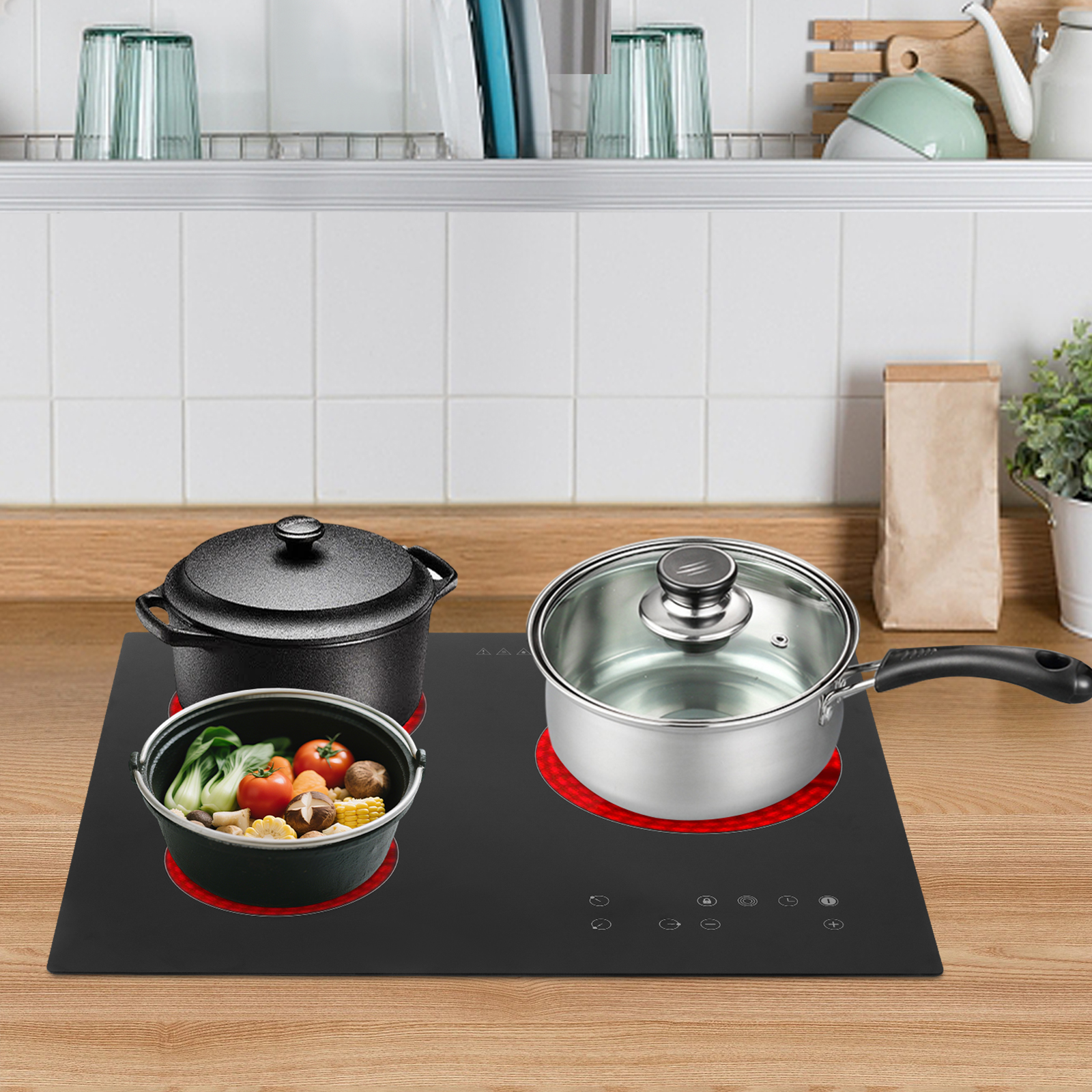 Peakora Electric Ceramic Cooktop, Electric Cooktop, 3 Burners Radiant Electric Stove Top with Timer, Child Safety Lock, Sensor Touch Control, 2600W 110V