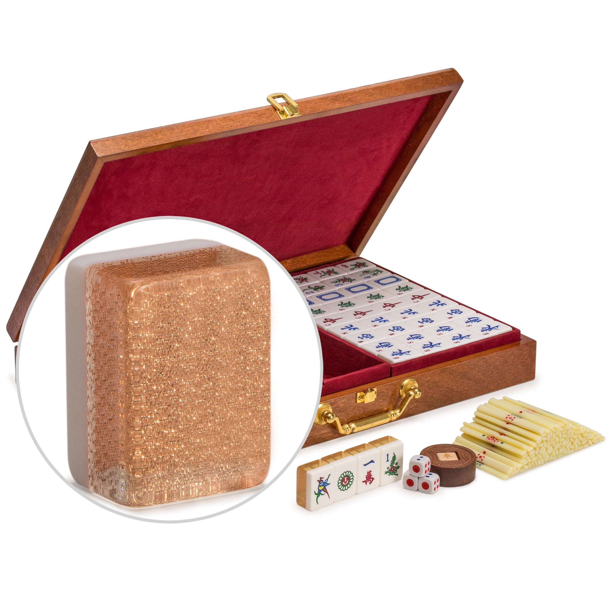 Classic Chinese Mahjong Game Set - Champagne Gold - with 148 Medium Size Tiles and a Wooden Case