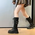 thumbnail image 6 of Black Ladies Tall Boots With Lace-Up And Buckle Detail Thick Heel For Casual, 6 of 9