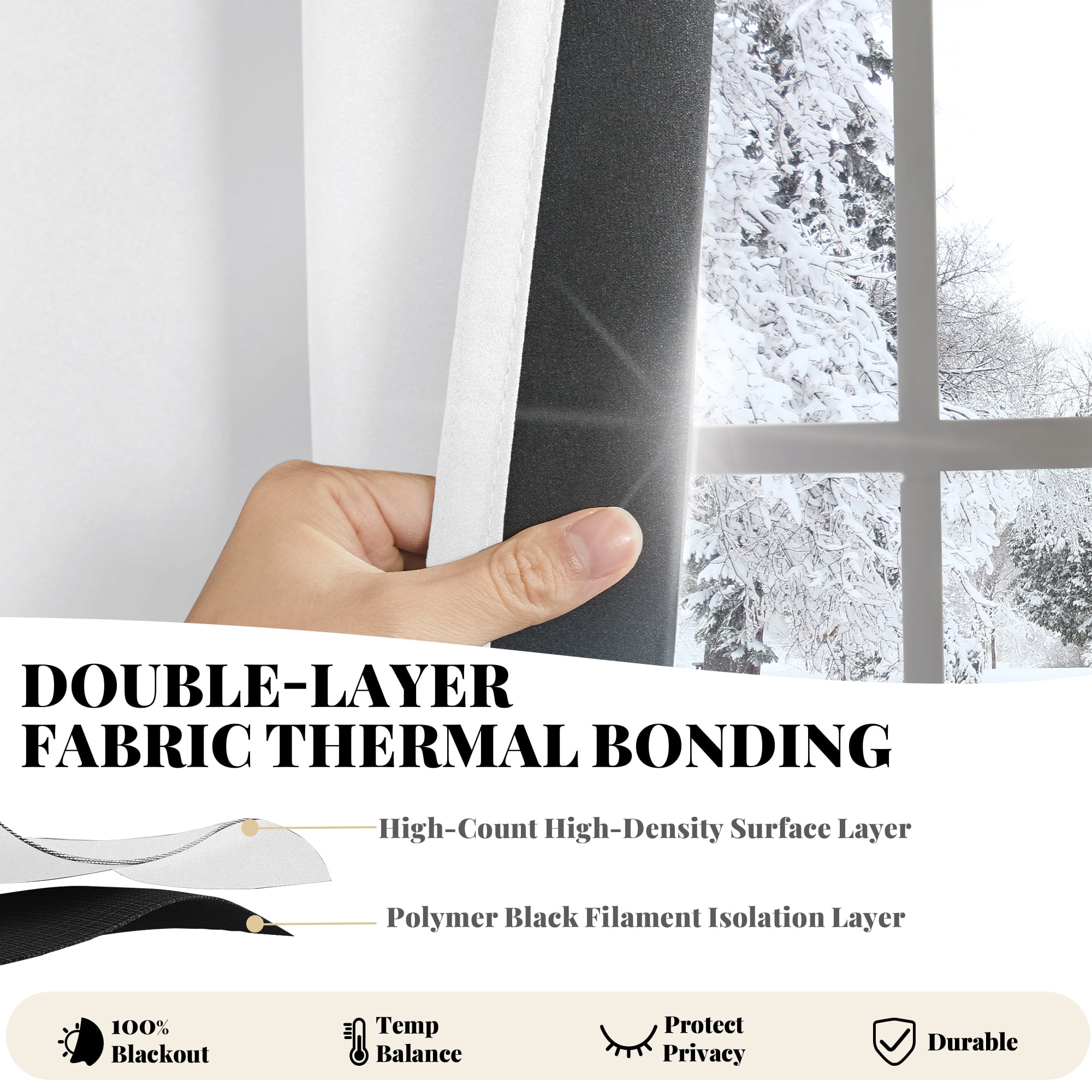 ZOPZO Room Darkening Blackout Curtains, Bright White, 52W x 72L Inch, Energy Saving Thermal Insulated Drapes for Bedroom and Nursery, Set of 2