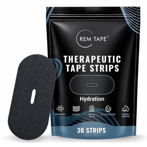 REM Tape - Mouth Tape For Sleeping - Hydration Opening (30 Pack). Strong Hold, Gentle Removal. Latex Paraben & BPA Free. CPAP & Beard Friendly. One Month Supply!