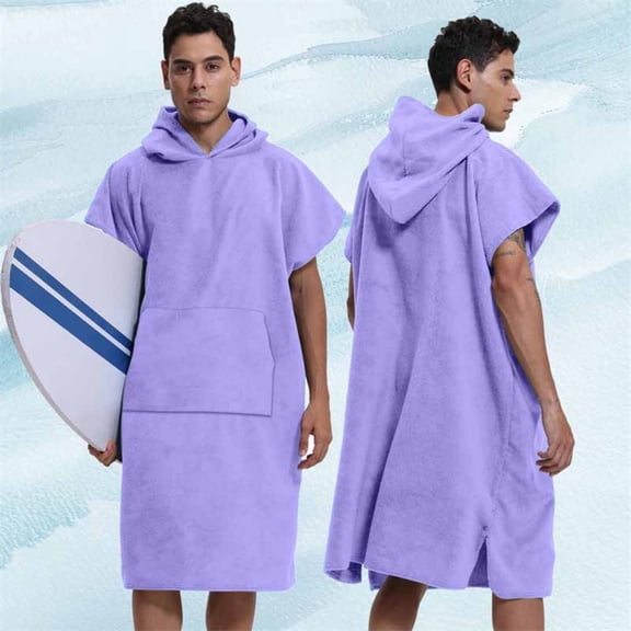 Mifsaly Mens Hooded Towel Poncho Robe Solid Quick Dry Absorbent Changing Robe Lightweight Surf Swim Bathrobe for Swimming Surfing Beach Purple,Free Size