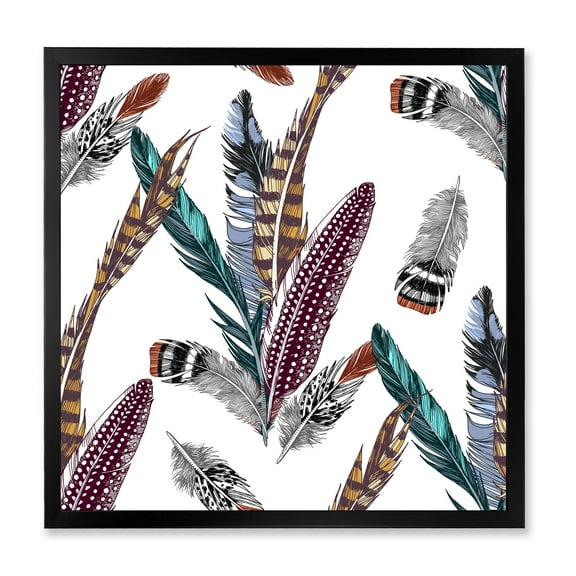 Designart 'Colourful Boho Art Feather Set V' Bohemian & Eclectic Framed Art Print