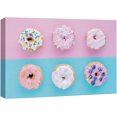 thumbnail image 1 of Impression sur Toile Art Mural Beignes Bleus et Roses Saupoudrés et Rayés Fruits Photographie Alimentaire Réalisme Chic Pittoresque Coloré Multicolore Ultra pour Salon, Chambre, Bureau - 12"x18 Pouces, 1 of 5
