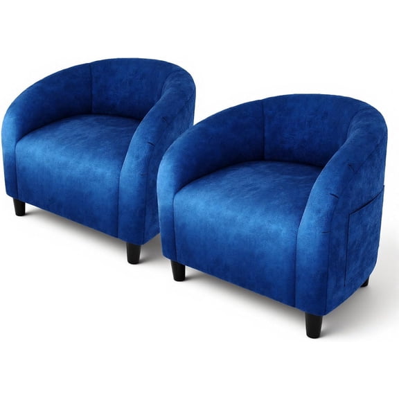 Accent Chair Set of 2 Club Chair Cozy Armrest Upholstered Barrel Chair with Solid Legs for Living Room Bedroom Study Waiting Room(Navy Blue)