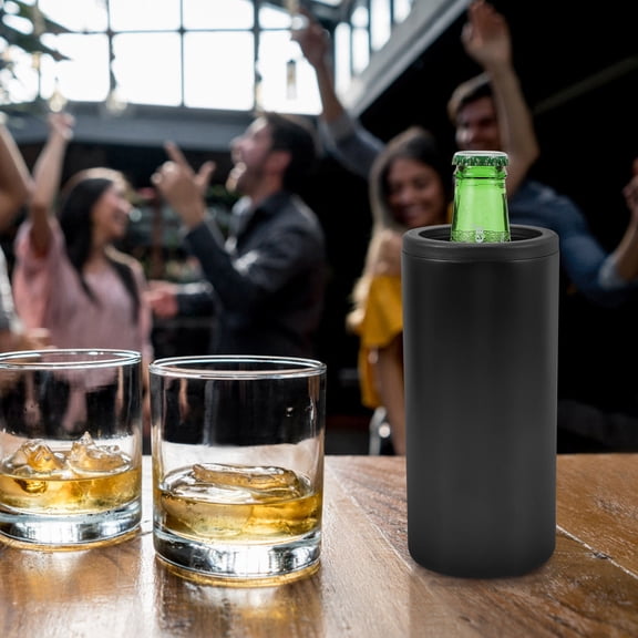 UPGRATOR Universal Can Cooler Black Stainless Steel Insulated Bottle Holder for Beer and Soda