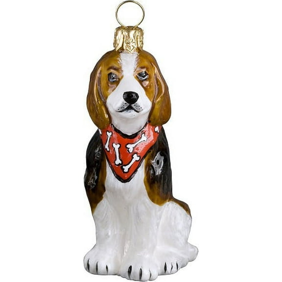 Beagle with Bandana Dog Polish Blown Glass Christmas Ornament Holiday Decoration