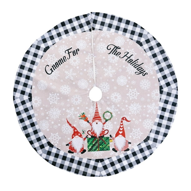 Árbol de Navidad Botton Mat Santa Plaid diámetro 120 cm alfombra redonda tela flexible Festival Base cubierta hogar vacaciones Fondo Kits de decoración para fiestas Cuadrícula en blanco y negro Yuarrent HA070230-02