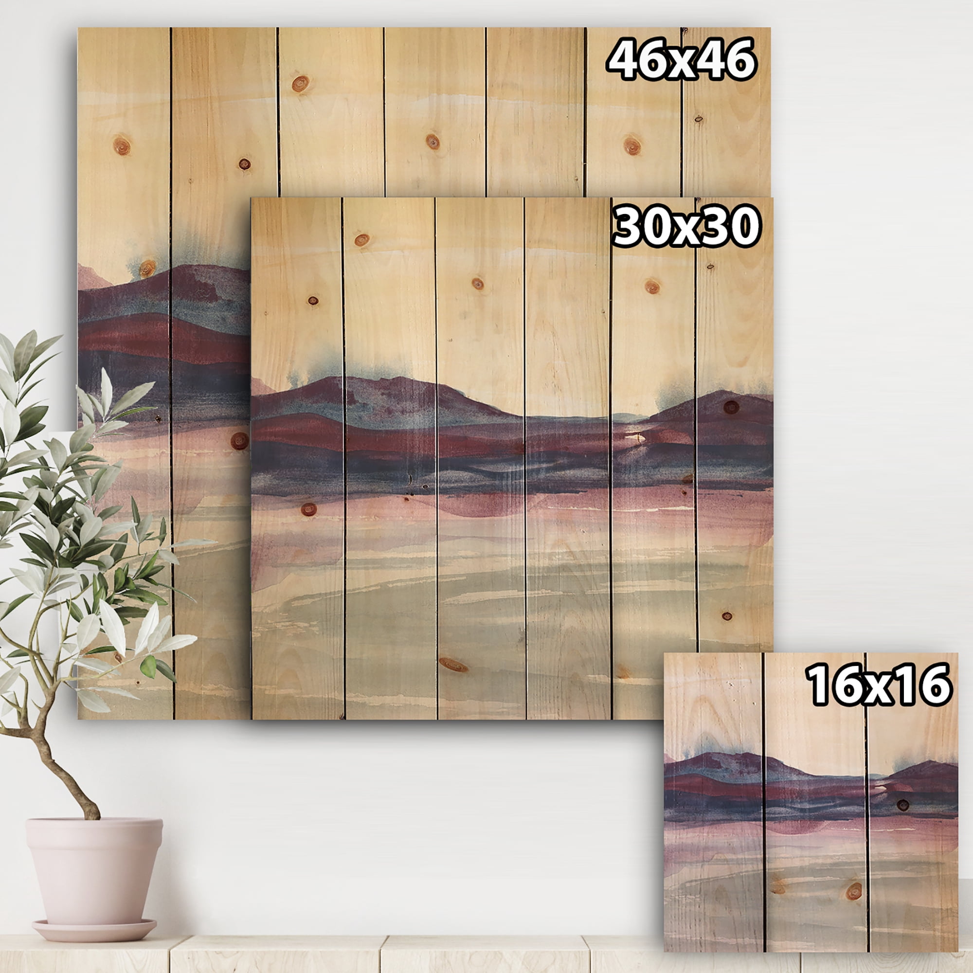 Designart 'Purple Rock landscape II' Shabby Chic Print on Natural Pine Wood