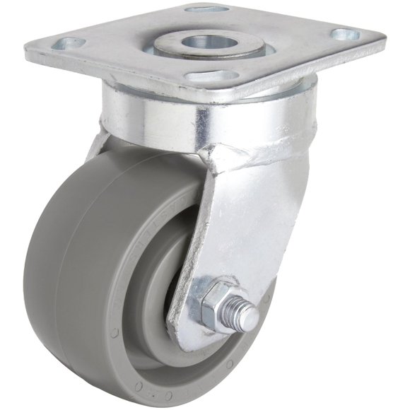 RWM Casters 65 Series Plate Caster, Swivel, Kingpinless, Elastomer Wheel, Ball Bearing, 1050 lbs Capacity, 4" Wheel Dia, 2" Wheel Width, 5-5/8" Mount Height, 4-1/2" Plate Length, 4" Plate Width