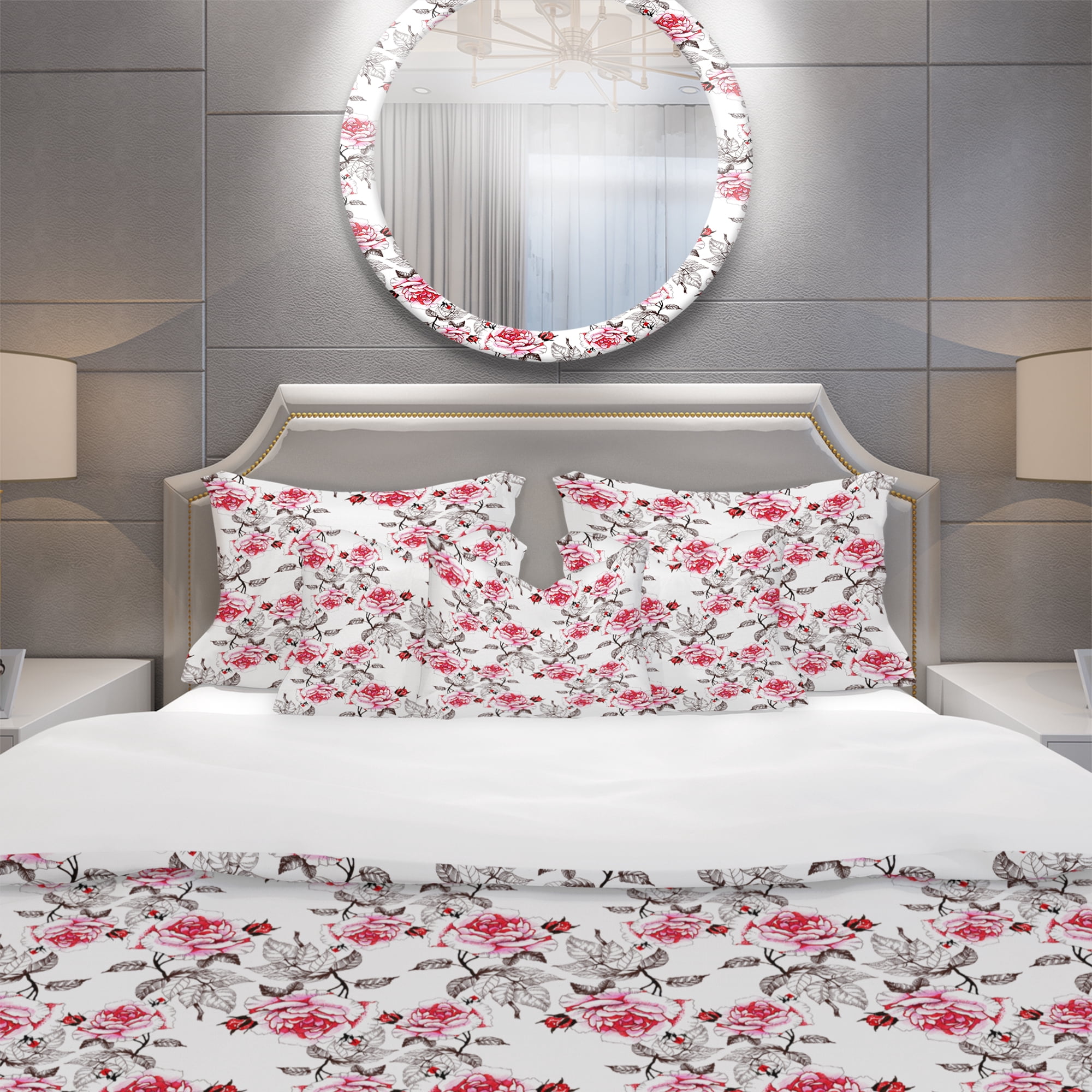 Designart 'Pattern with Red Roses' Modern & Contemporary Duvet Cover Set