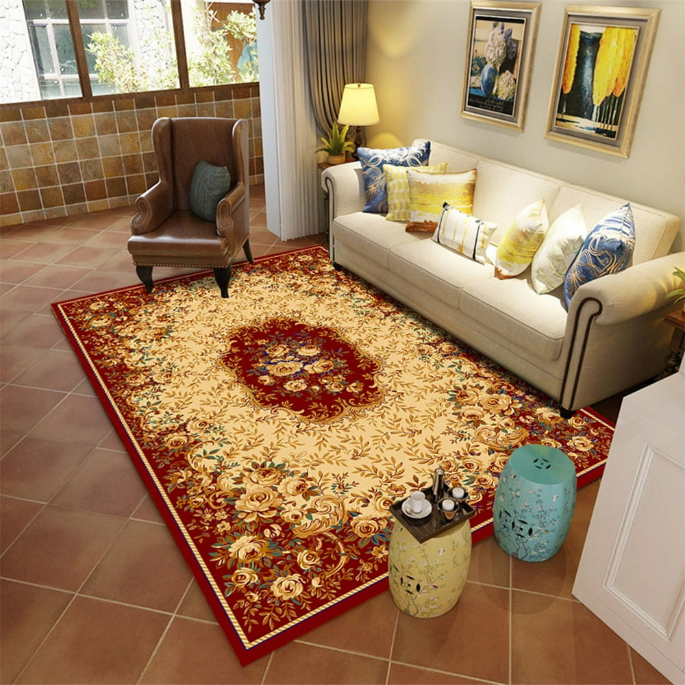 Retro Luxury Carpet Mat Nonslip Printing Floor Rug for Living Room