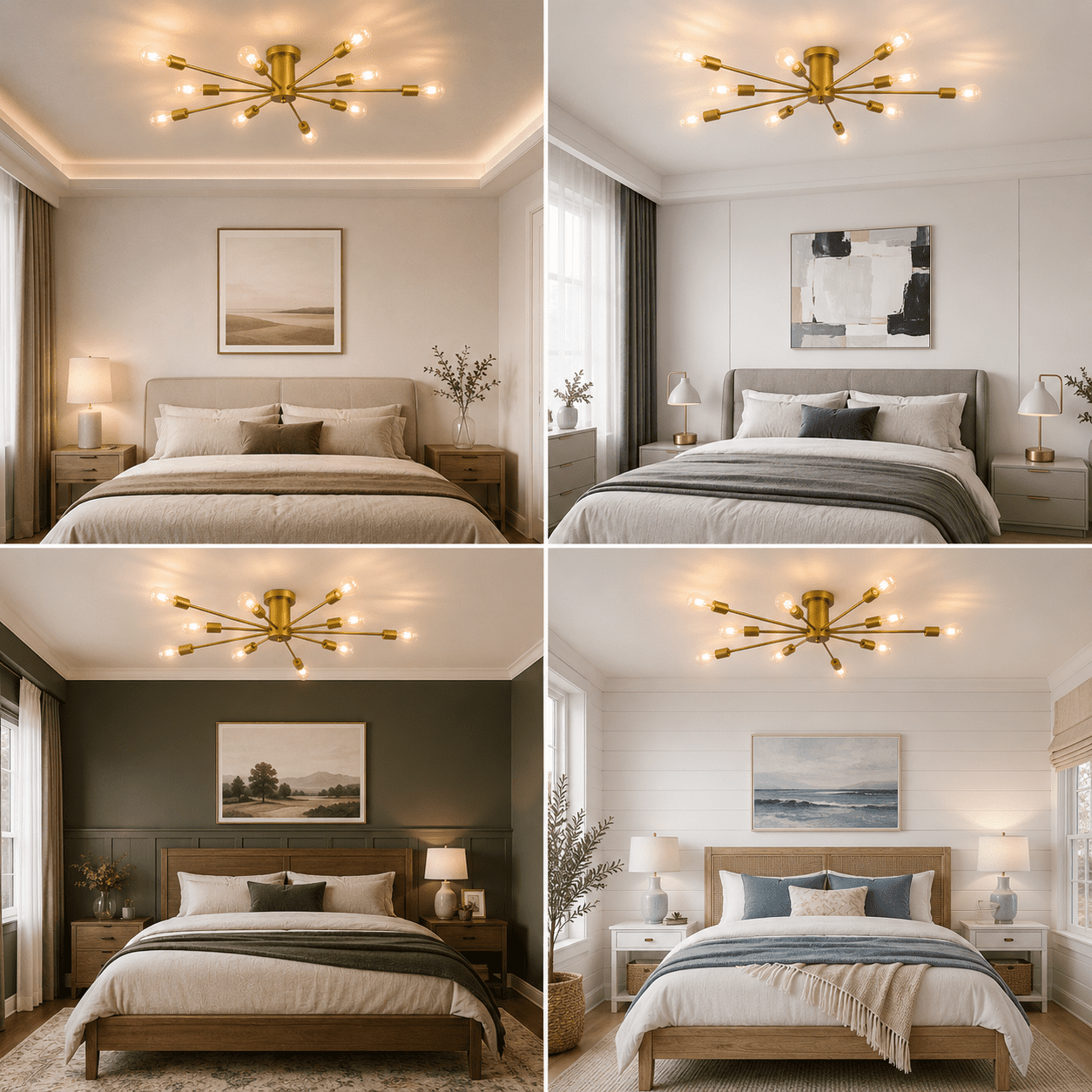 Garwarm 10-Light Gold Sputnik Chandelier, Modern Semi Flush Mount Ceiling Light, Industrial Ceiling Lighting Fixture for Dining Room, Living Room, Bedroom, Kitchen, Foyer
