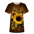 thumbnail image 3 of Hauts pour Femmes T-Shirt à Manches Courtes Col Rond Imprimé Tournesol Papillon Hauts d'Été pour Femmes, 3 of 4