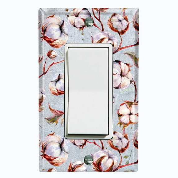 Metal Light Switch Plate Cover Cotton Flower Wallpaper Pastel Blue FLW017