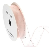 1 Inch x 10 Yard Organza Sheer Ribbon with Silver Rhinestone, Light Pink