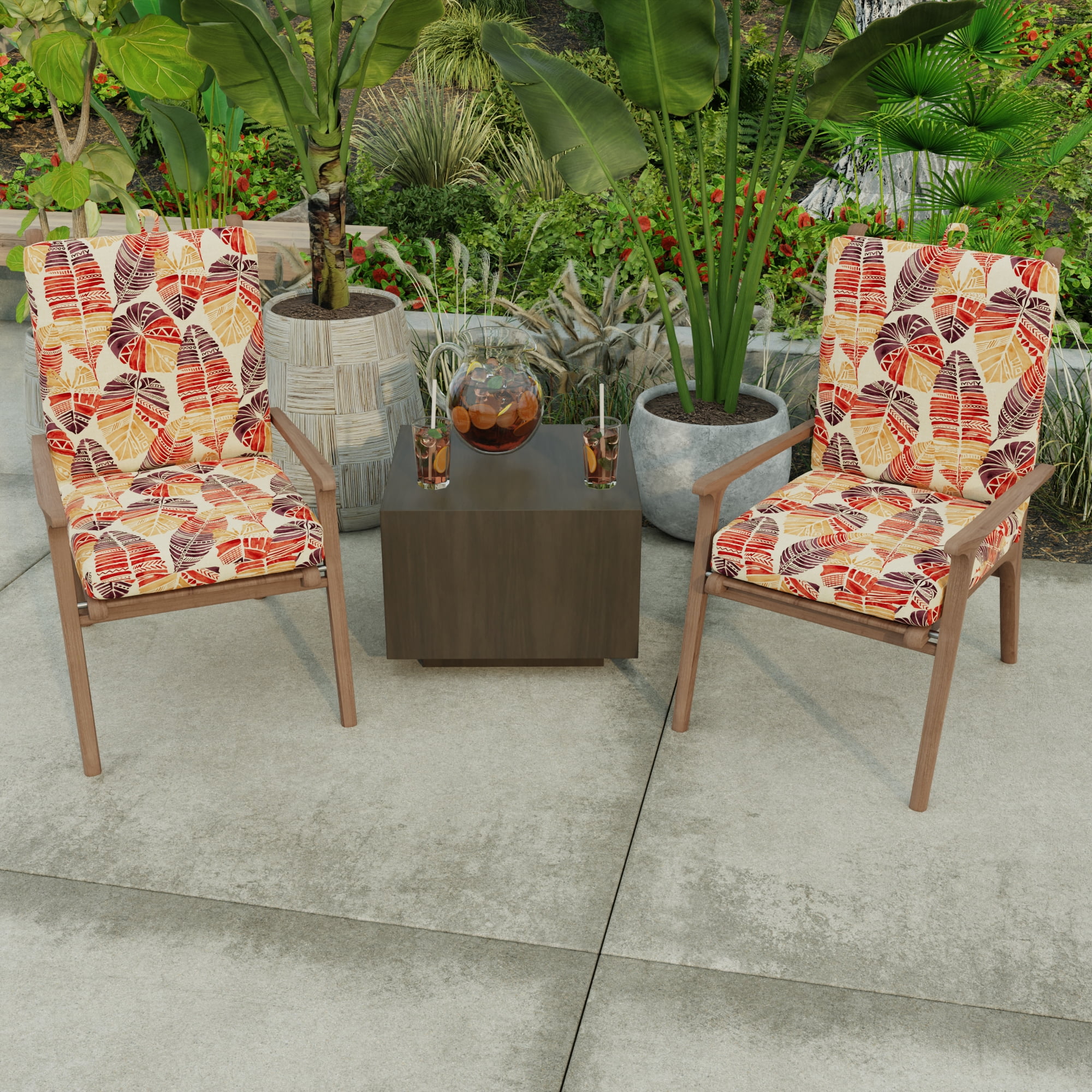Jordan Manufacturing 44" x 21" Hixon Sunset Beige Leaves Rectangular Outdoor Chair Cushion with Ties and Hanger Loop
