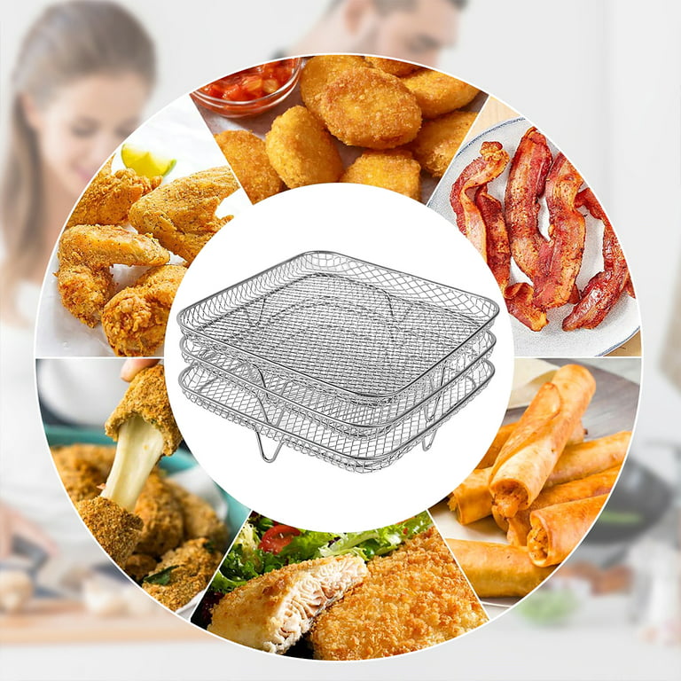 BYKITCHEN 8 inch Square Air Fryer Rack, Set of 3, Stackable Multi-Layer  Stainless Steel Dehydrator Rack, Square Air Fryer Accessories for Cosori