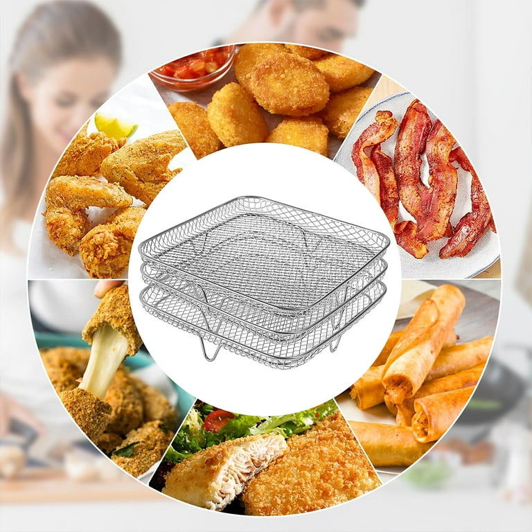 Square Air Fryer Basket Stainless Steel Air Fryer Accessories Air Fryer  Racks Three Layer Stackable Dehydrator Racks Fit for 5.8QT COSORI Air Fryer  and 7.5L-8L Square Air Fryer 