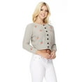 thumbnail image 3 of YEMAK Women's Cherry Pompom 3/4 Sleeve Cropped Honeycomb Knit Cardigan Sweater MK3515-OATMEAL/ORANGE-M, 3 of 5