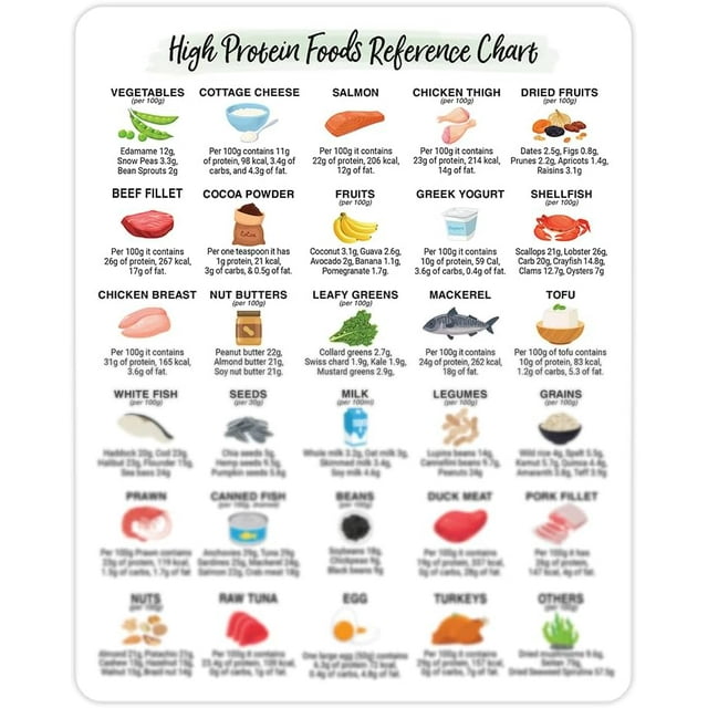 High Protein Foods List Poster Magnet for Fridge, High Protein Reference Chart Magnet, Nutrition Healthy Food, Rich in Protein, Protein Food Facts Magnet, Protein Product Chart