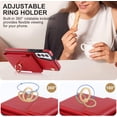thumbnail image 5 of REQO Phone Case for Samsung Galaxy S21 5G 6.2 inch Wallet Cover with Tempered Glass Screen Protector and RFID Blocking Ring Stand Credit Card Holder Cell Accessories S 21 21S G5 Women Men Red, 5 of 6