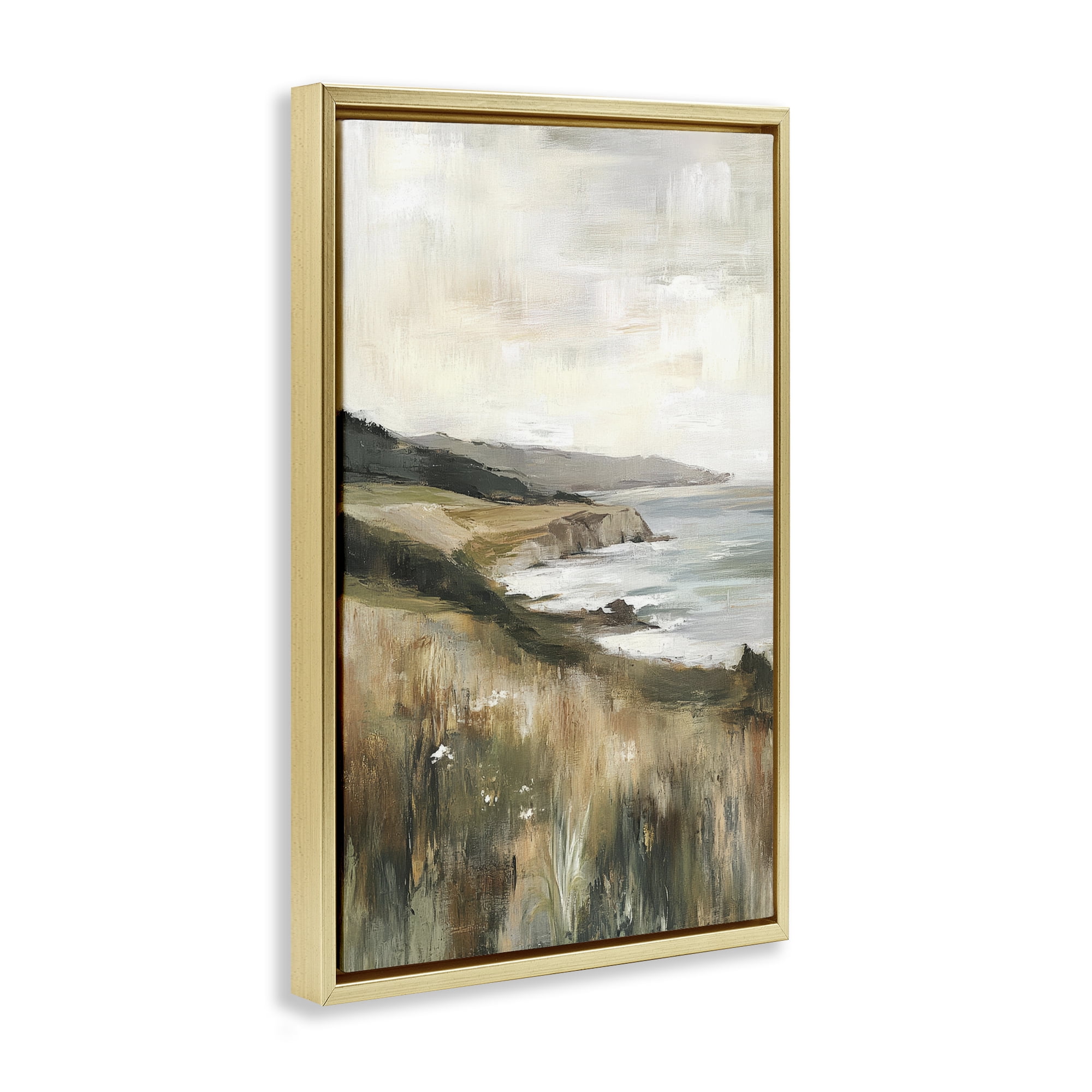 Stupell Industries Northern Coast Cliffside Gold Framed Floater Canvas Wall Art, design by Petal Prints Design