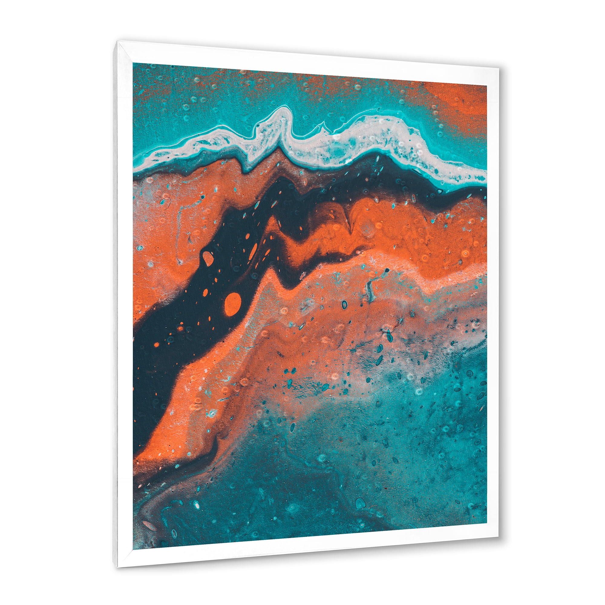 Designart 'Abstract Marble Composition In Orange and Blue VI' Modern Framed Art Print