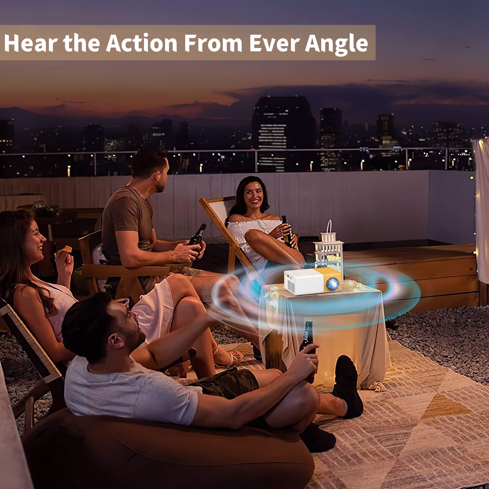 Finopo Mini Projector, Portable Movie Projector, 1920*1080p HD Smart Home Projector, LED Pico Video Phone Projector with Remote Control