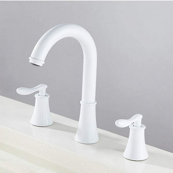 Bathroom Sink Faucet 3 Hole Brass Hot and Cold Rotating Double Handle Independent Switch Bathroom Faucet for Sink-White