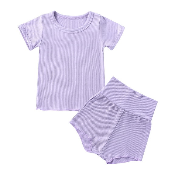 Odeerbi Toddler Kids Baby Boys Girls Fashion Cute Solid Color Short Sleeve High Waist Shorts Cotton 2025 Casual Suit