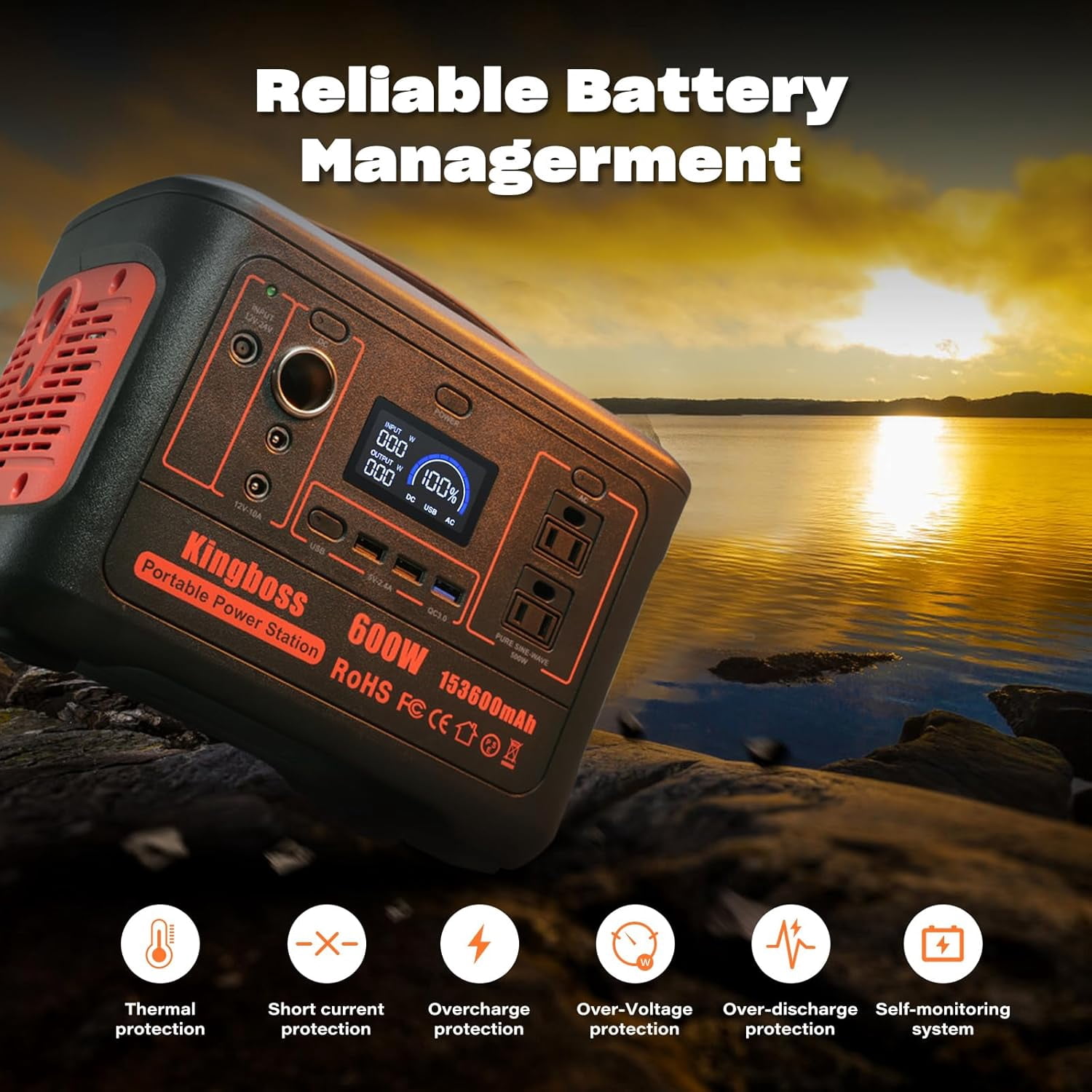 Portable Power Station 600W (Peak 1200W) 568Wh 153600mAh Lithium Battery 110V/600W, AC Outlet Portable Solar Generator for Home Use Outdoor Power Bank Backup, RV, Travel