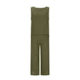 thumbnail image 4 of Ecqkame Two Piece Sets for Women Dressy Cotton Linen Loose Sleeveless Tank Exposed Navel Pockets Wide Legs Pants Suit Army Green S, 4 of 8