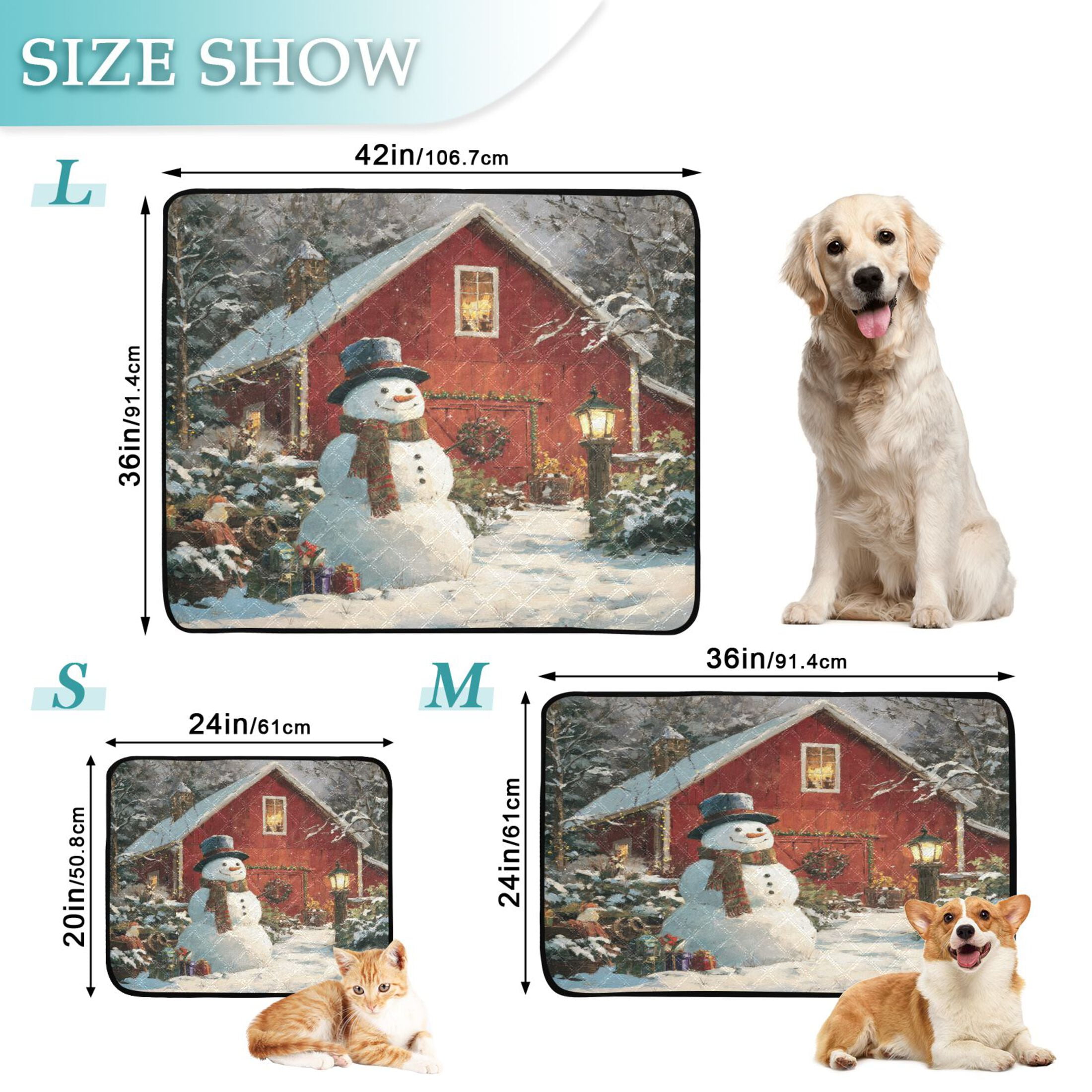 Qxltty Elegant Snowman Cat litter Pads Pet Set of 2 Diaper Mats Center Anti-leakage Layer Absorbent Soft and Comfortable
