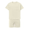thumbnail image 3 of Wyzesi Ensemble de Shorts pour Hommes, Mode Estivale Tendance, Shorts d'Été à Manches Courtes en Velours Côtelé, Robe Décontractée, Col Rond, Poches, Shorts à Cordon, Style Confortable, Pantalon de Boxe, Saint-Valentin, 3 of 5