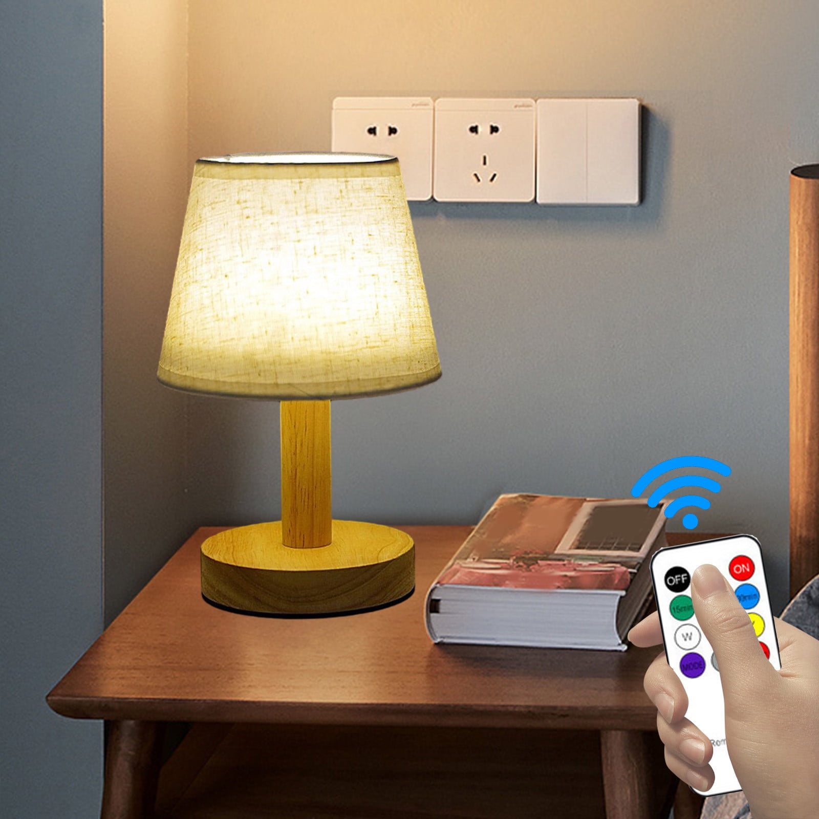 100Fens Small Table Lamp,Bedside Table Lamp,Wooden Bedside Lamp Simple Bedroom Lamp Linen Shade Mini Desk Lamp Night Light Nightstand Lamp for Bedroom,Living Room,Kids Room