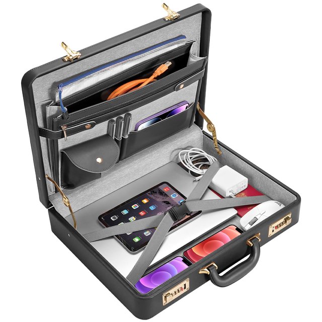 BAGAKE Briefcases - 18.1 x 3.47 x 16.14 Inch Attache Briefcase with Dual Combination Lock, PU Leather Locking Briefcase for Personal Items, Documents, Lapt