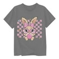 thumbnail image 1 of XDZJLR T-Shirt pour Filles, Imprimé Lapin de Pâques, Col Rond, Manches Courtes, Mode Décontractée, Gris 3-4 Ans, 1 of 3