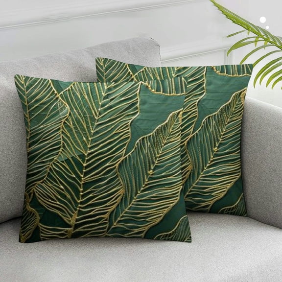 JRXY Tropical Leaf Pillow Covers Gold and Green Plant Pillow Cases Botanical Spring Summer Decor Throw Pillow Covers for Couch Bed Sofa Car 2pcs White