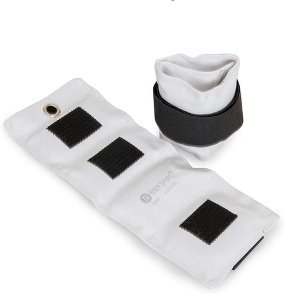Body Sport Wrist and Ankle Cuff Weights, 2 lb., White, 2 Pack, Universal Fit Ankle Weights for