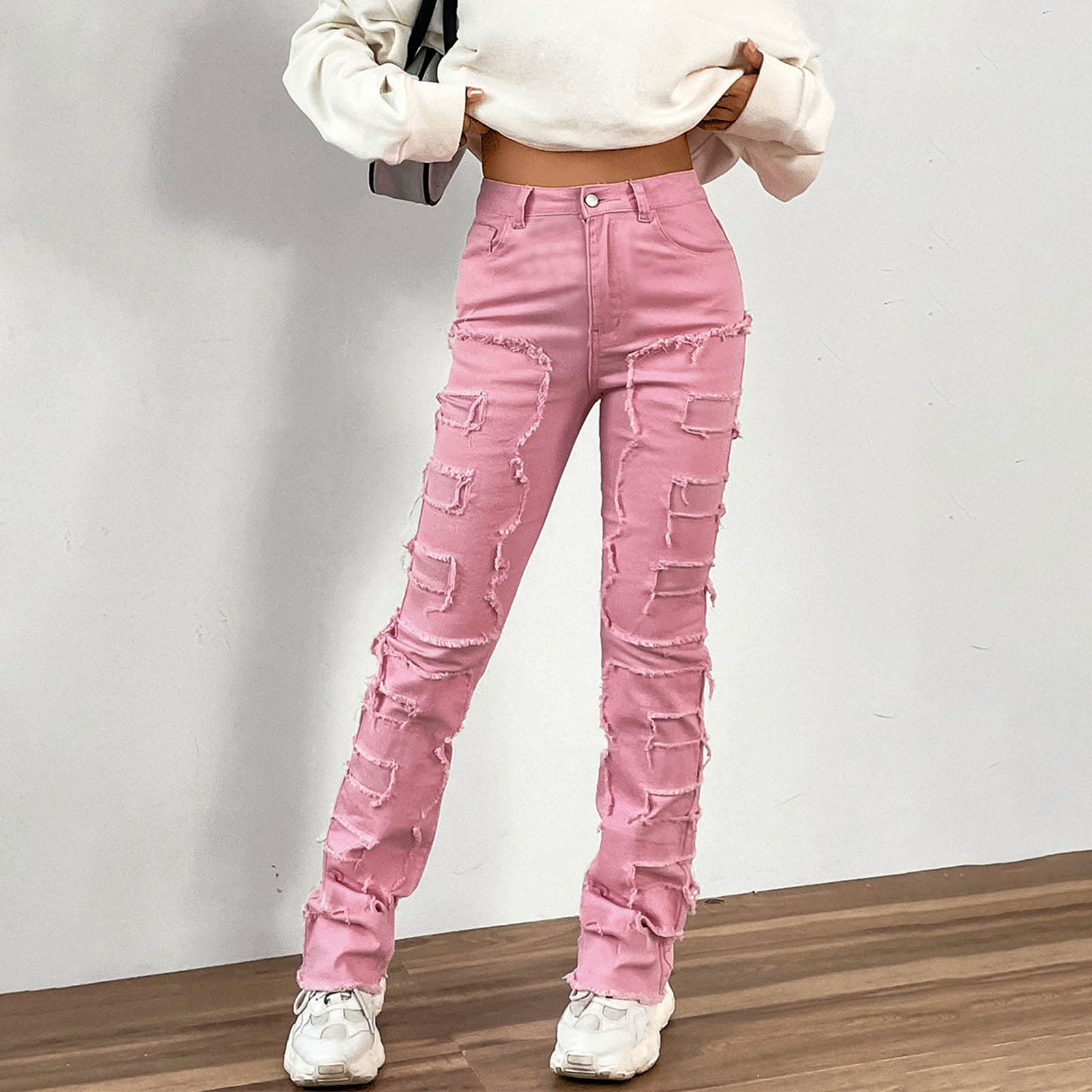 デニム・ジーパン [MATINKIM]side point color denim pants for women in pink SIDE POINT COLOR DENIM PANTS FOR WOMEN IN PINK – Matin Kim