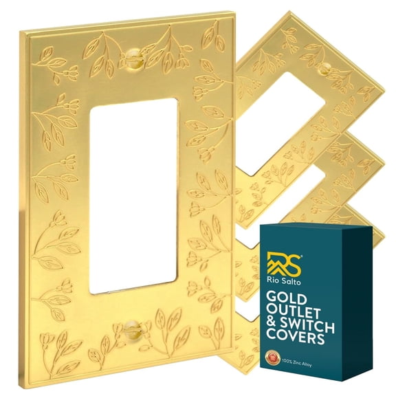 Rio Salto Metal Floral Decorative Outlet Cover Light Switch Cover Plate Flower Switch Covers Wall Plates Gold Single Rocker Decorator 1-Gang Rocker 4-Pack