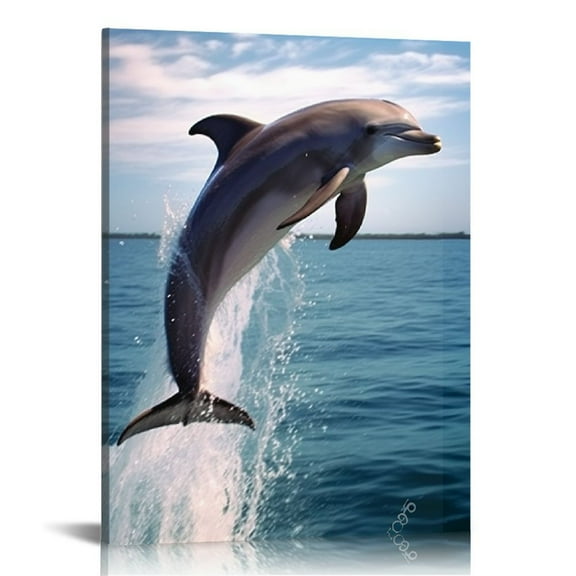 COMIO  Beach Decor Picture Ocean Jumping Dolphin Wall Art Bathroom Decor Ocean Theme Painting Framed Canvas Prints