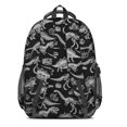 thumbnail image 3 of Black White Dinosaurs Skeletons Pattern Cute School Backpack Bag with Padded Back and Adjustable Shoulder Straps 16.9 X 12.6 X 5.9 Inches, 3 of 5