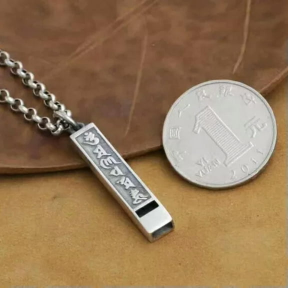 K-KED Real 925 Sterling Silver Pendant Women Men Small Whistle Made A Sound Pendant-Six Mantra Word