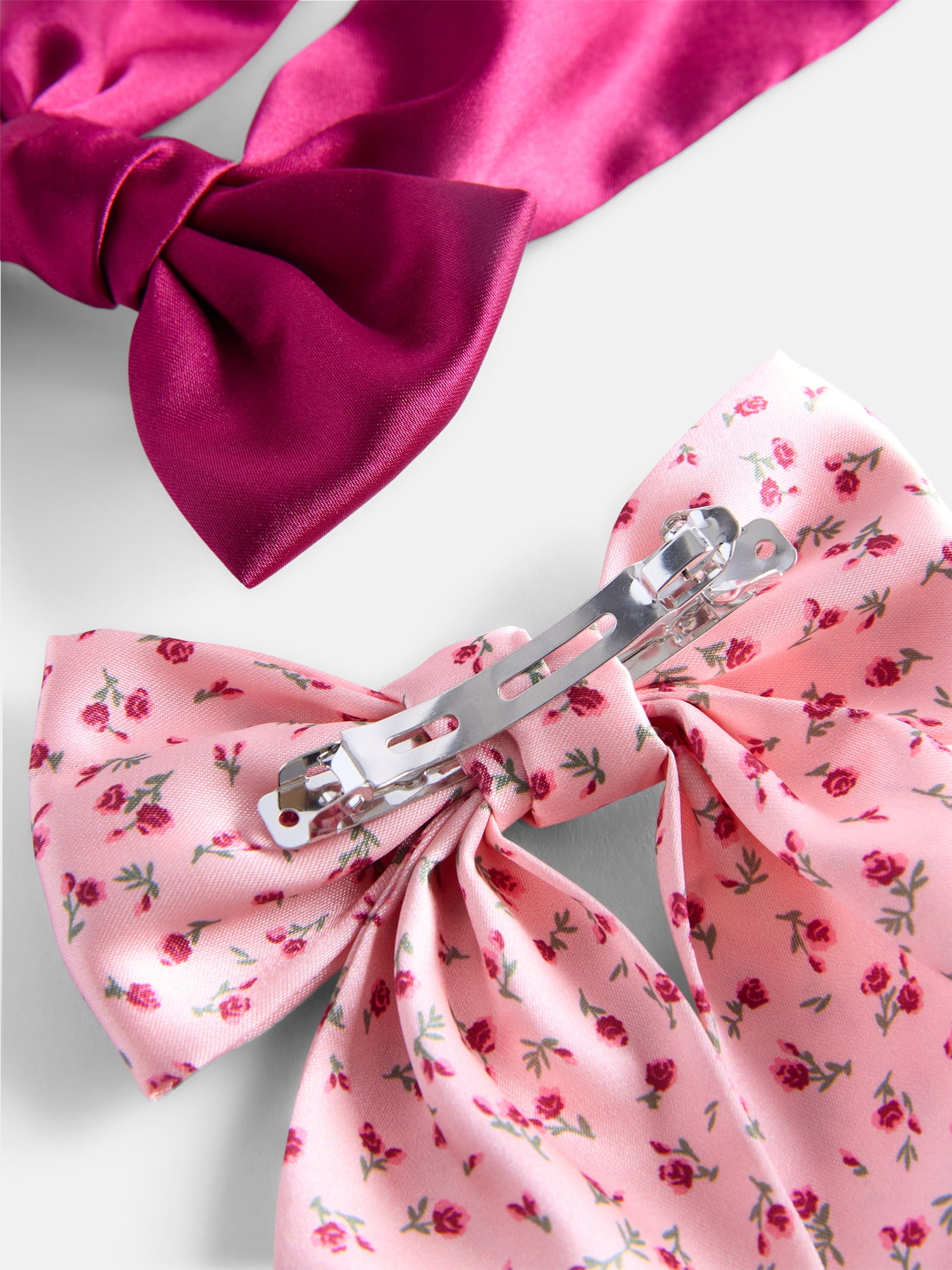 Wonder Nation Girls Satin Hair Bows, 2-Pack, Pink Multi